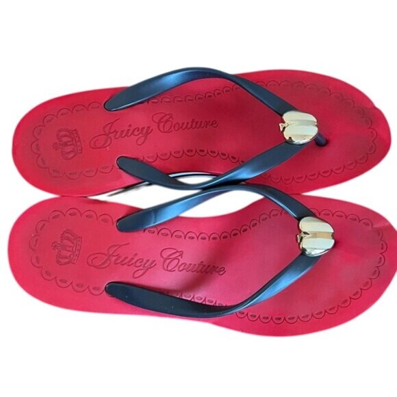 Juicy Couture Y2K Red & Black Striped Wedge Flip-Flops - Picture 2 of 10